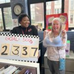 Women holding sign that says Goal: 5000 and the number 2337